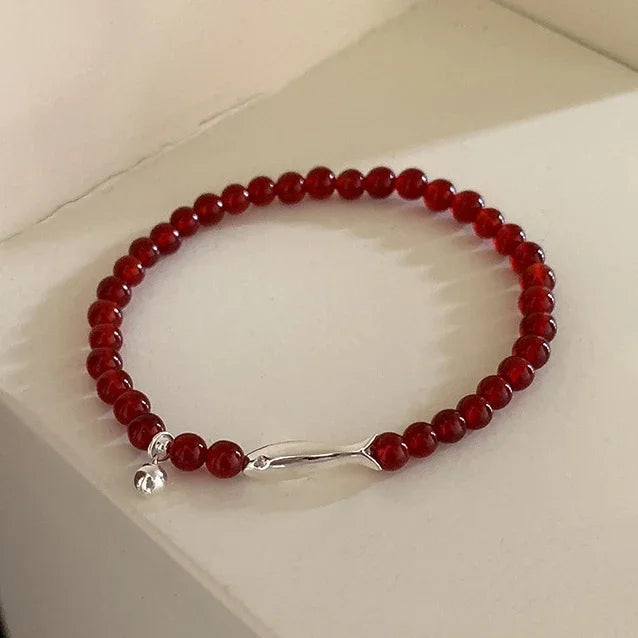 Real 925 Sterling Silver Agate Bead Fish Charm Bracelet