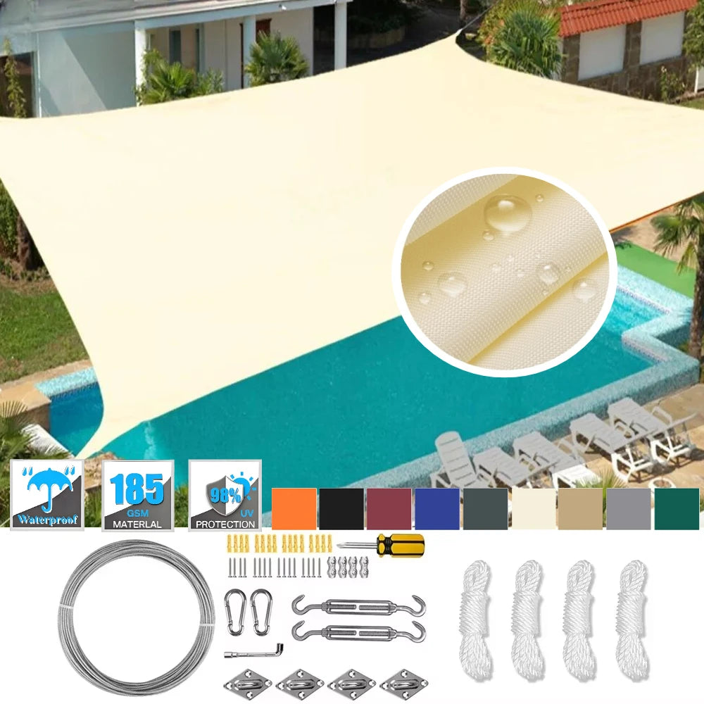 Waterproof Shade Sail With Hardware Kit For Outdoor Patio