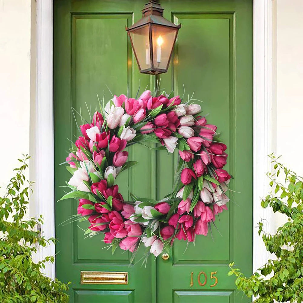 Tulip Flower Wreath For Front Door Valentine And Mothers Day