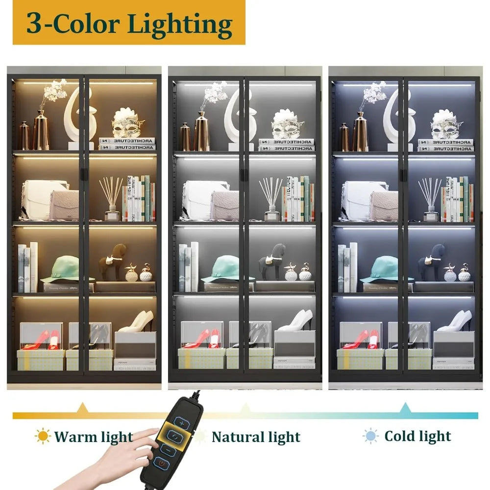 LED Lighted Glass Display Cabinet With Adjustable Shelves
