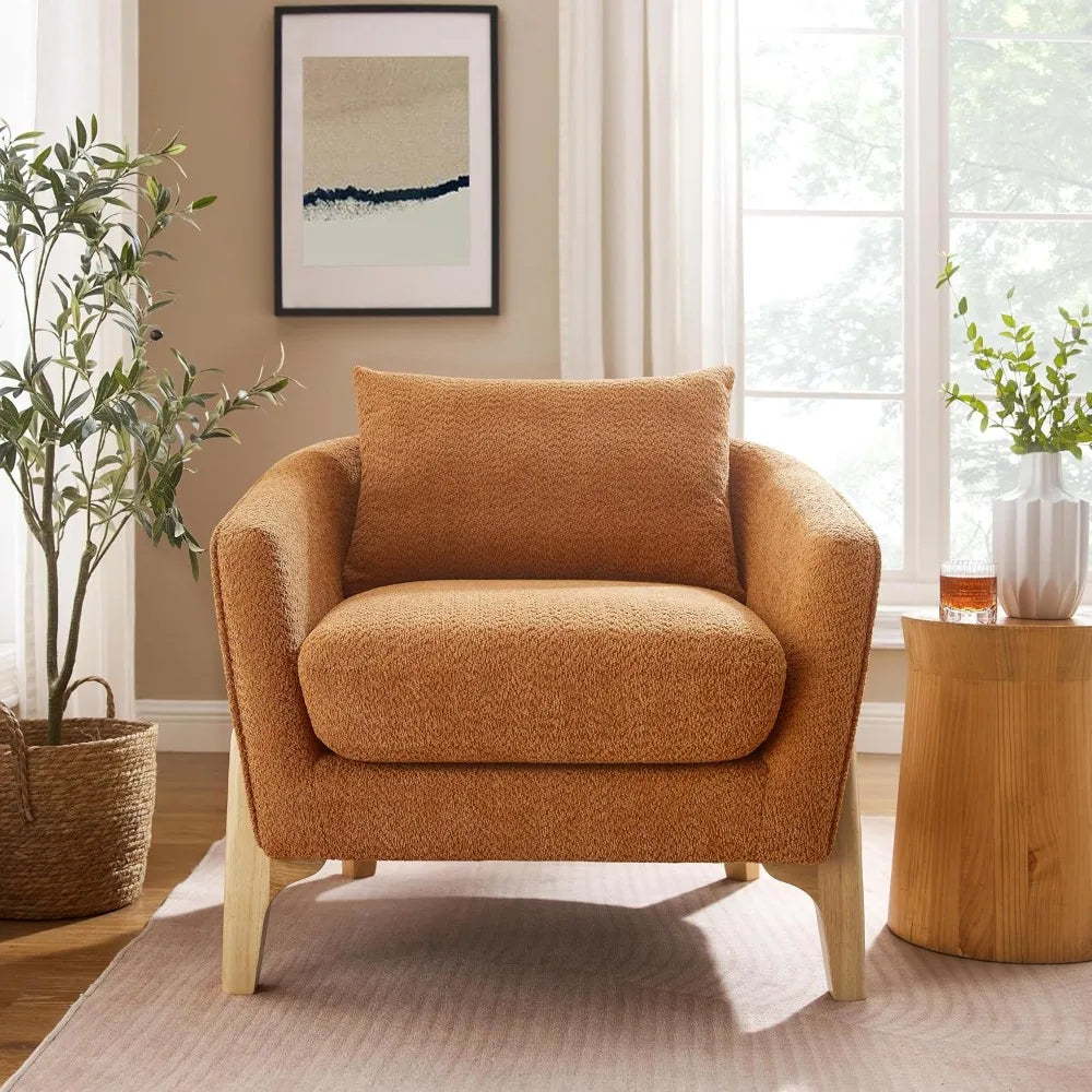 Boucle Upholstered Reading Accent Chair With Back Pillow Living Room