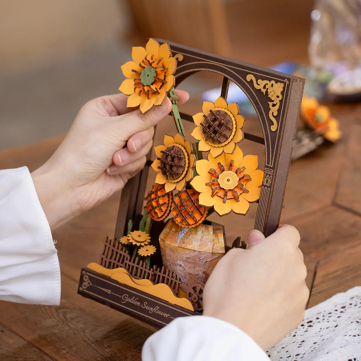 ROWOOD 3D Wooden Puzzle with LED Flower Display Tabletop