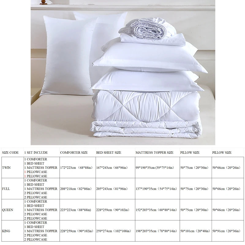 Seven Piece Polyester Bedding Set With Comforter And Pillowcases