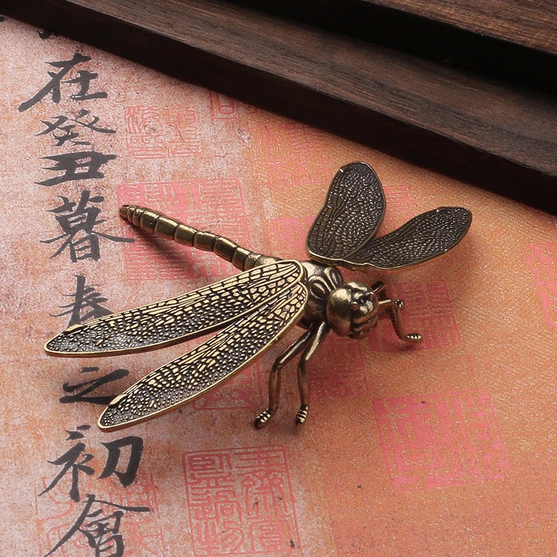 Brass Dragonfly Figurines Removable Wings Desk Ornament