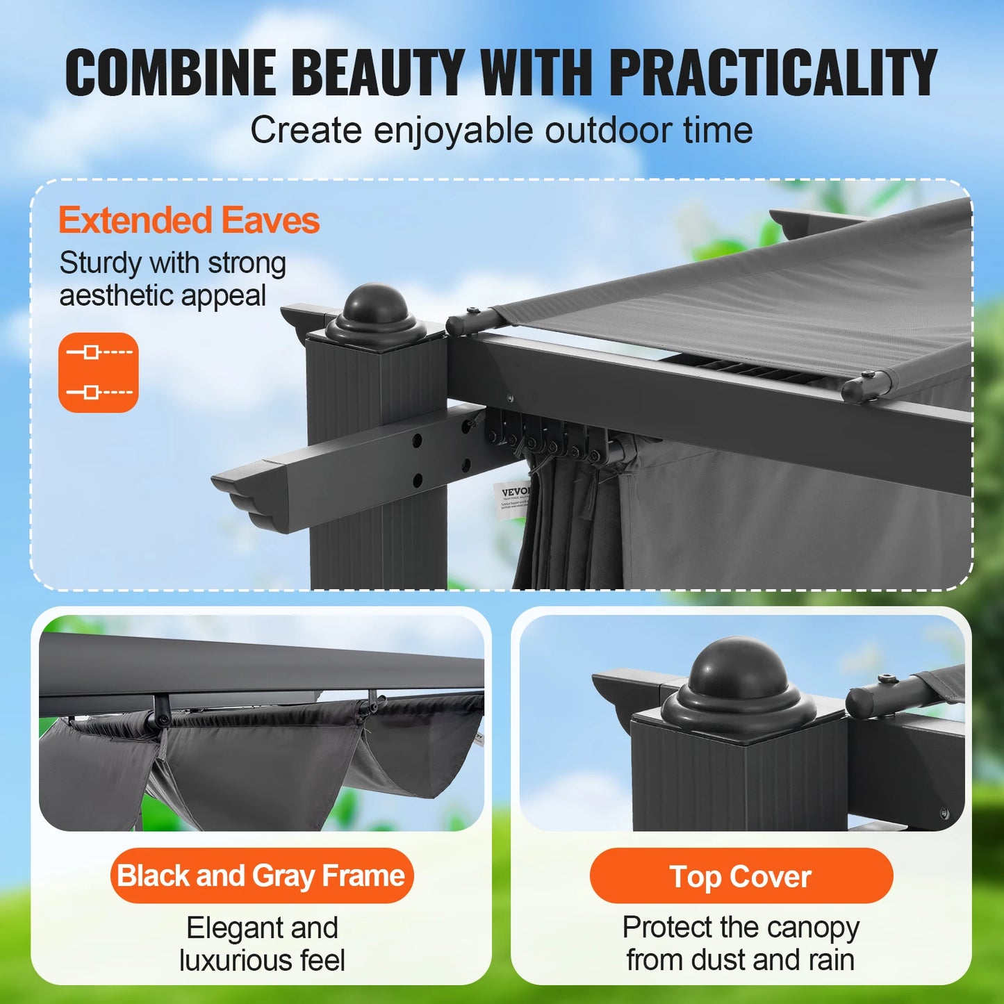 Vevor Retractable Pergola Canopy With Aluminum Frame