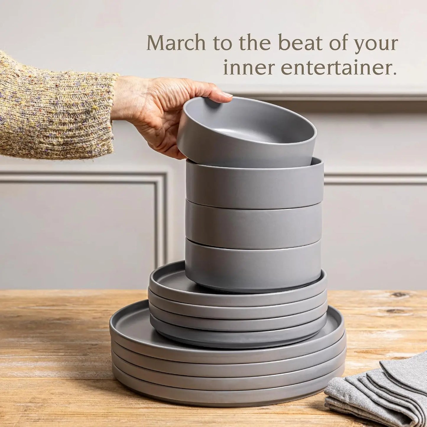 Stackable Stoneware Dinnerware Set With Plates And Bowls