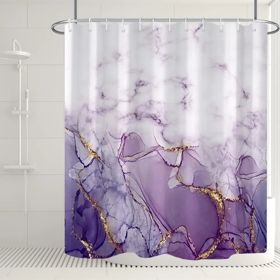 Abstract Marble Shower Curtain Waterproof Polyester For Modern Bathroom