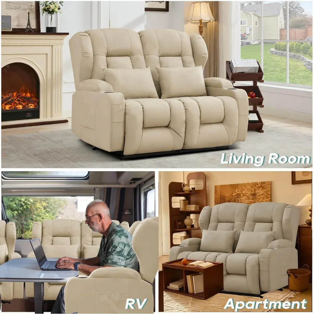 Manual Recliner Loveseat RV Sofa Home Theater Seating Cup Holder