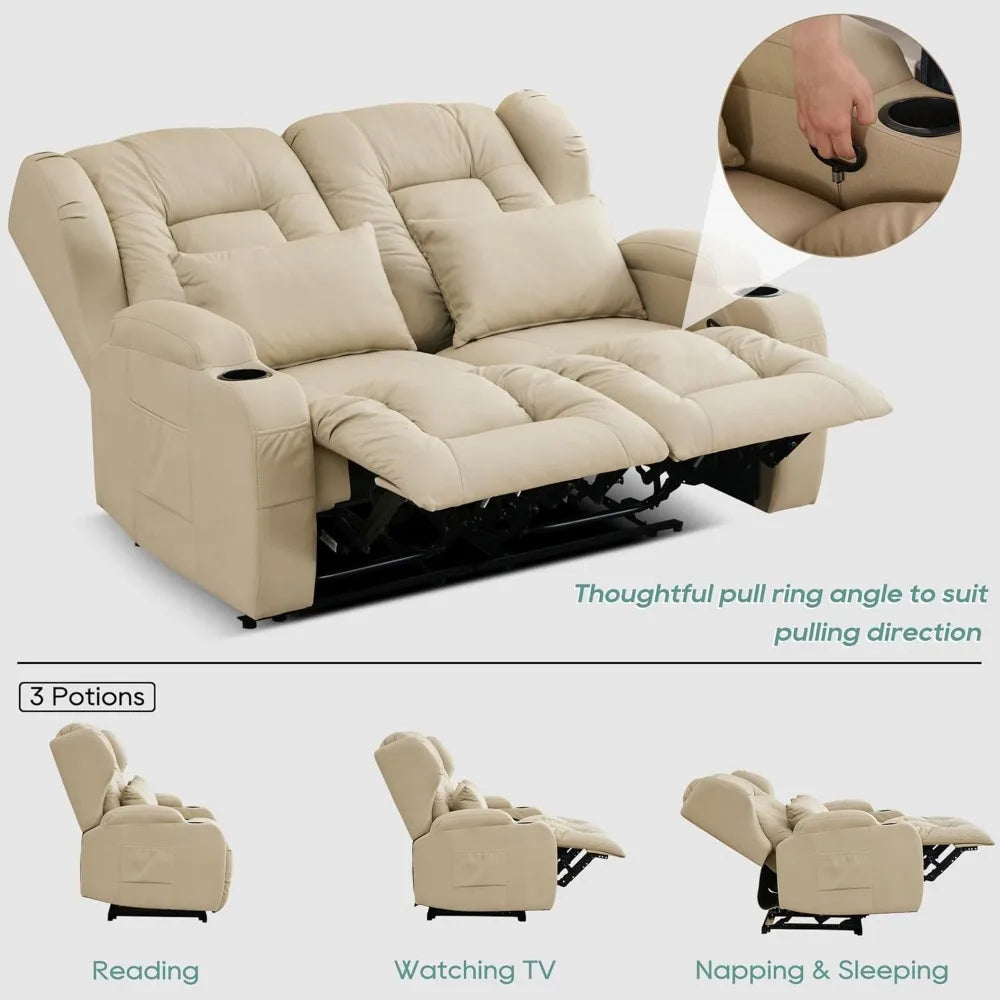 Manual Recliner Loveseat RV Sofa Home Theater Seating Cup Holder