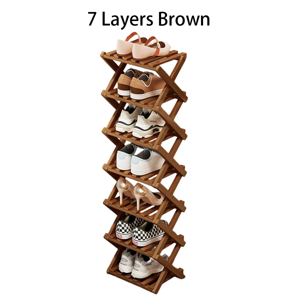 Bamboo Foldable Shoe Rack Free Standing Storage Organizer
