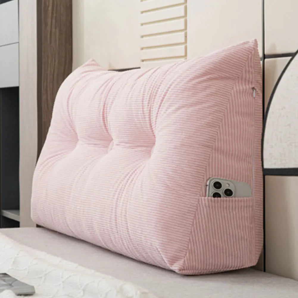 Wedge Headboard Pillow Cushion With Side Pockets For Reading Support