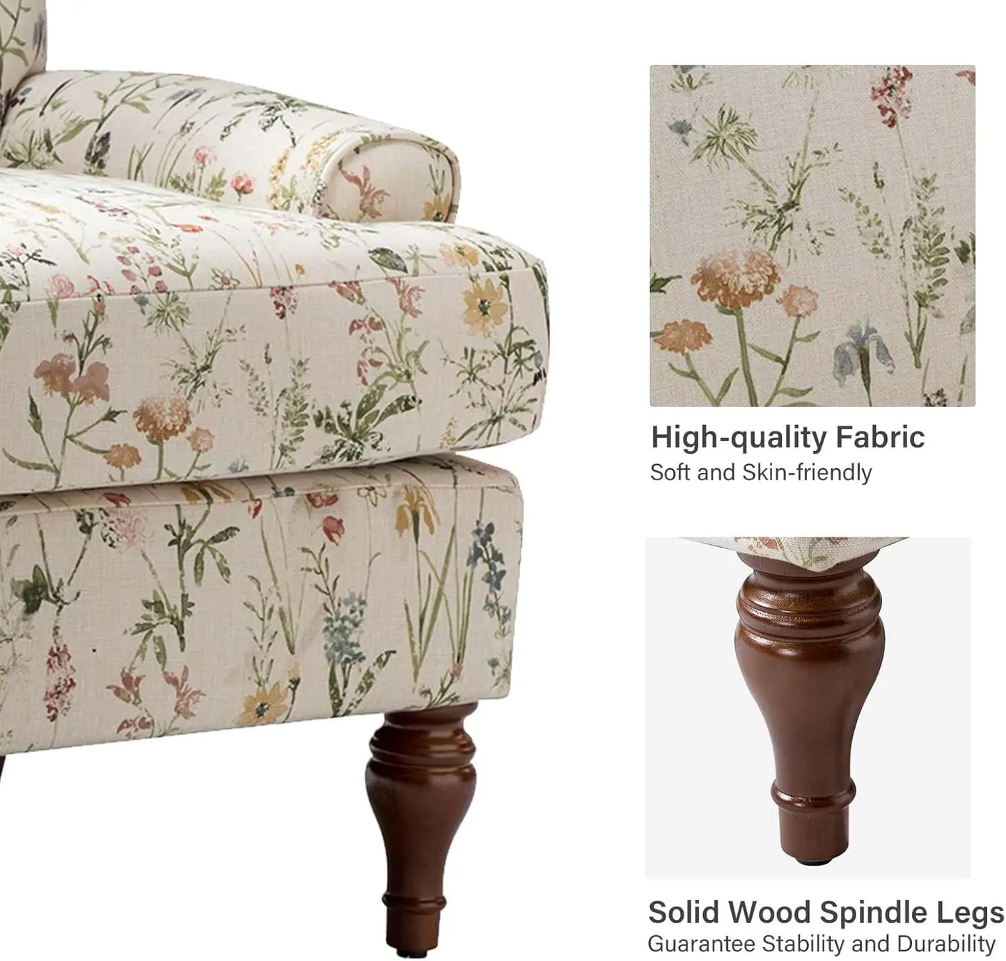 Floral Upholstered Accent Chair With Removable Cushion