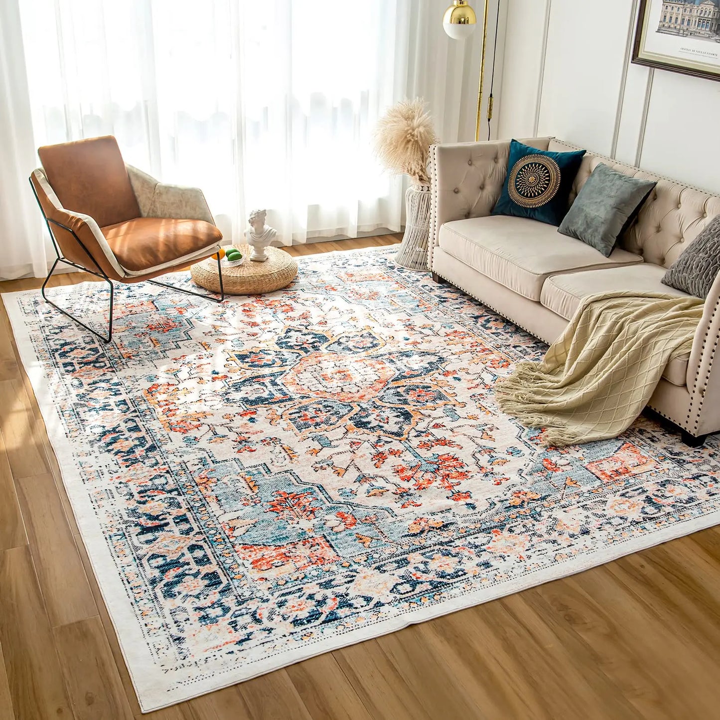 Orhopui Machine Washable Rug With Non Slip Backing Living Room