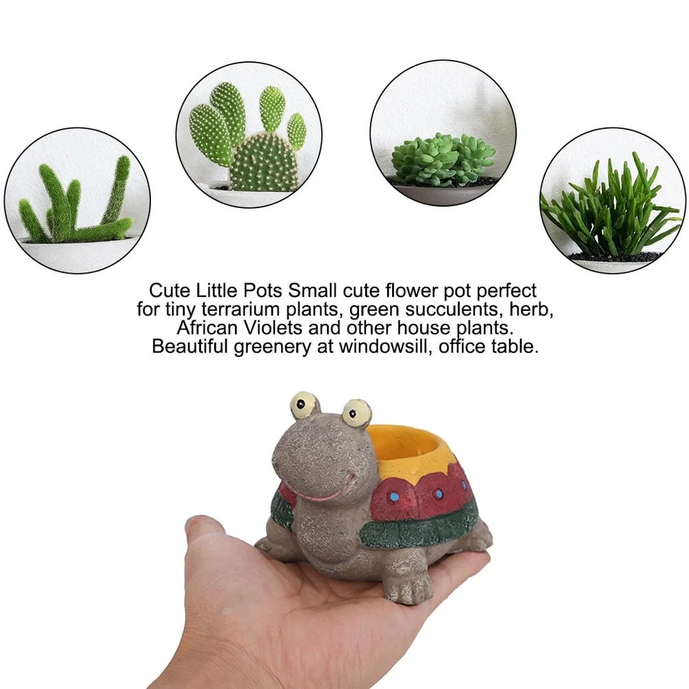 Resin Turtle Planter Cute Desk Decor For Home Garden