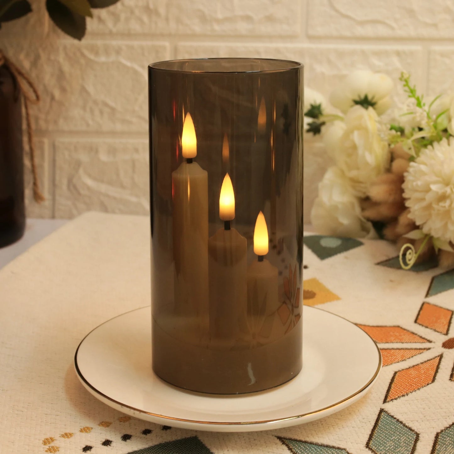 Flameless Led 3 Wick Pillar Candles For Home Decor