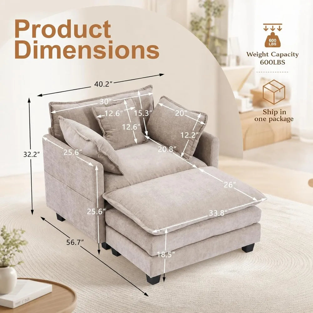 Chenille Upholstered Chair With Ottoman Luxury Accent Sofa