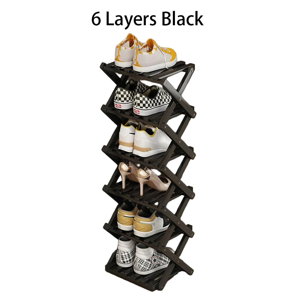 Bamboo Foldable Shoe Rack Free Standing Storage Organizer