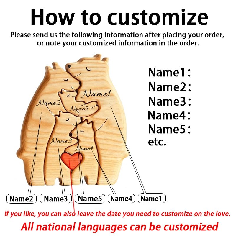 Personalized Wooden Bear Family Puzzle With Custom Name