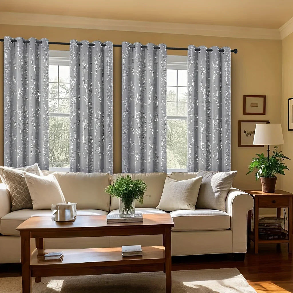 Pack Of 2 Blackout Curtains Grommet Thermal Insulated Room Darkening Tree Print For Bedroom
