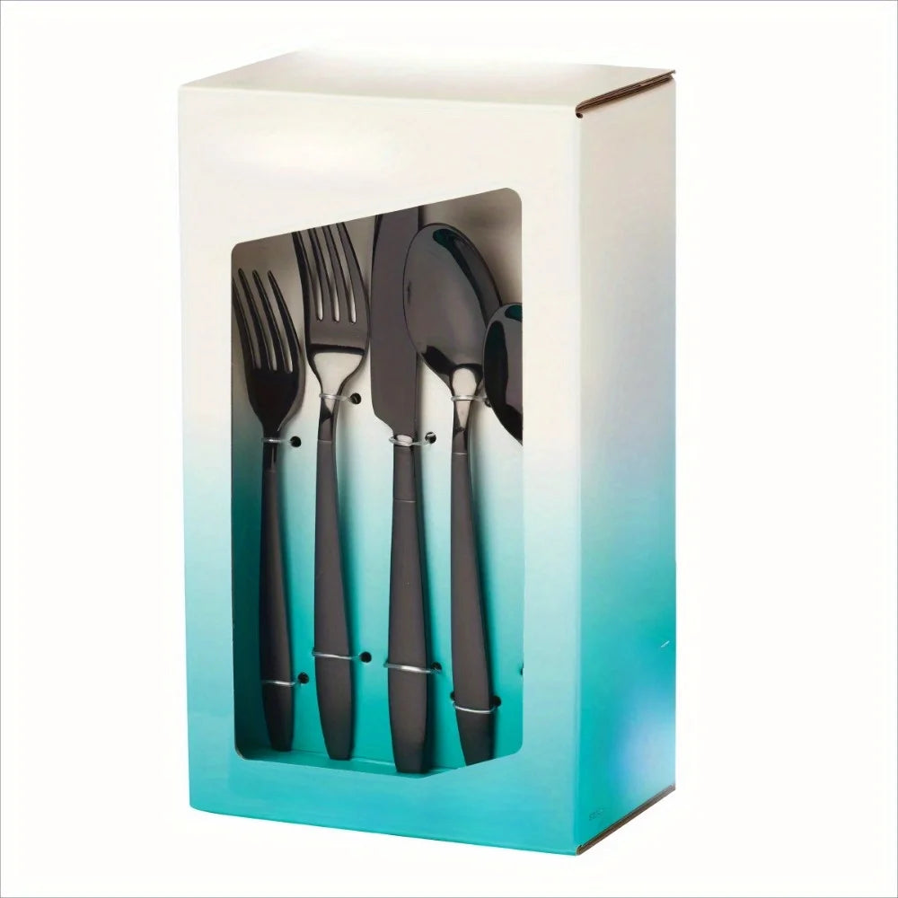 Elegant Black Sand Stainless Steel Flatware Set for Four