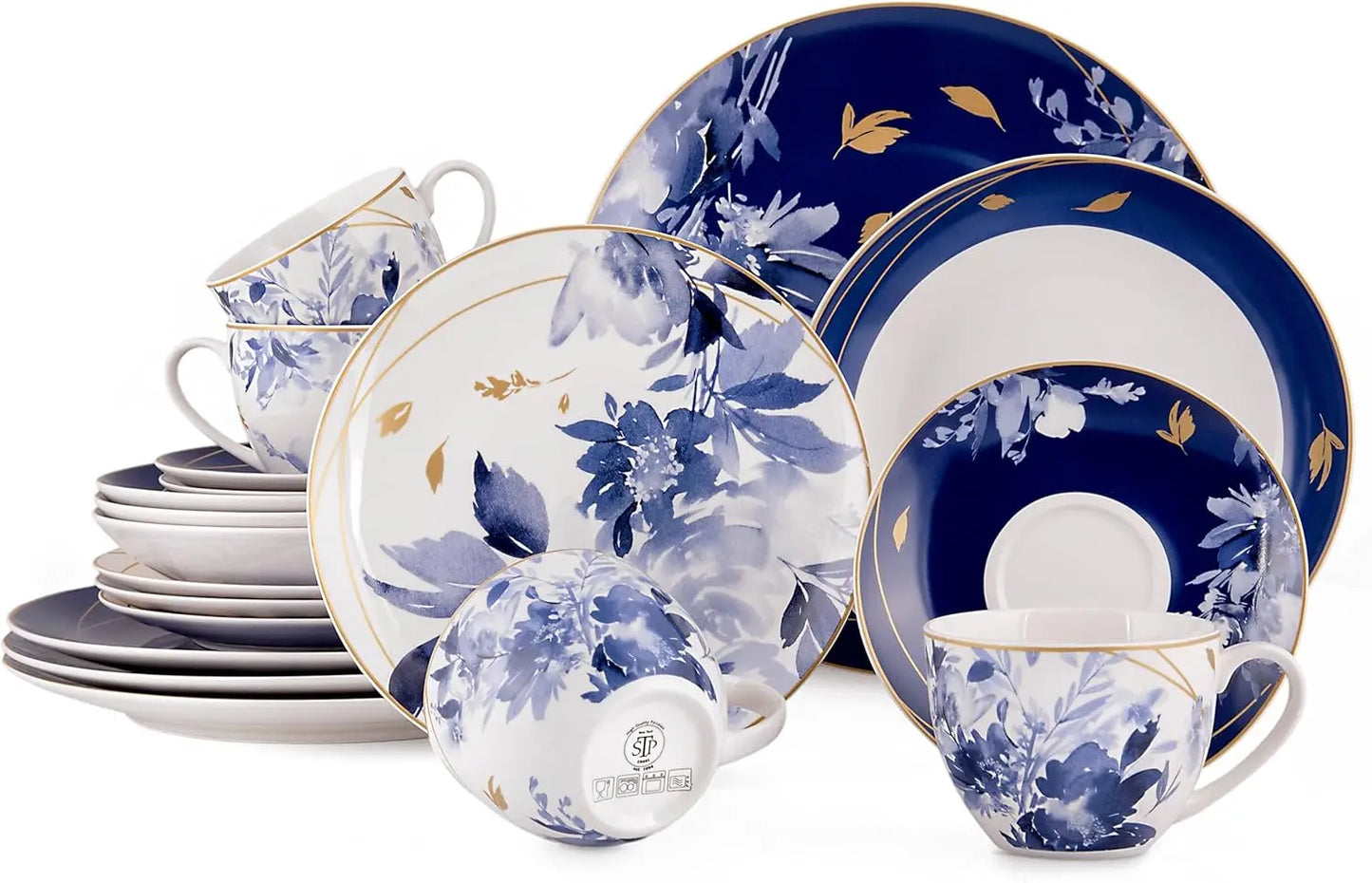 Bone China Dinnerware Set for Four with Reactive Glaze and Chip Resistant Oven Safe