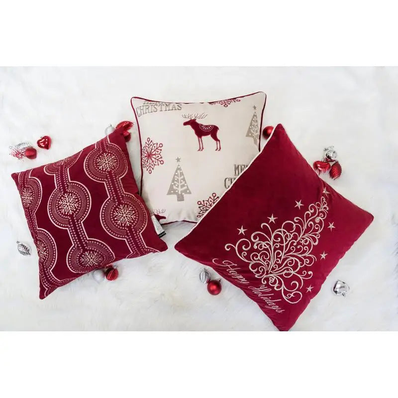 Lux Velvet Holiday Throw Pillow With Elegant Embroidery Accents