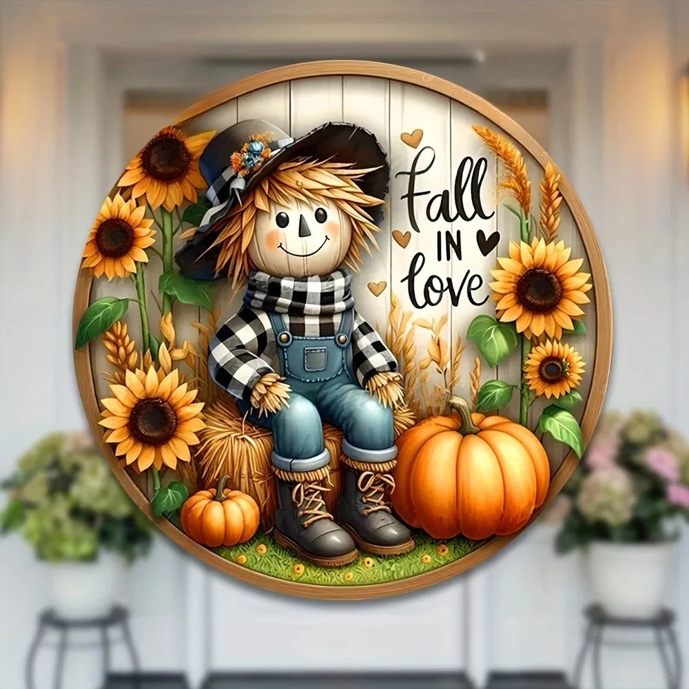 Tin Painting Charming Scarecrow Fall Harvest Sign Decor