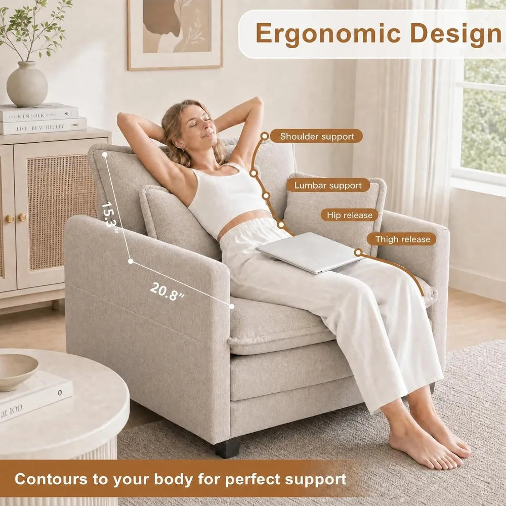 Chenille Upholstered Chair With Ottoman Luxury Accent Sofa