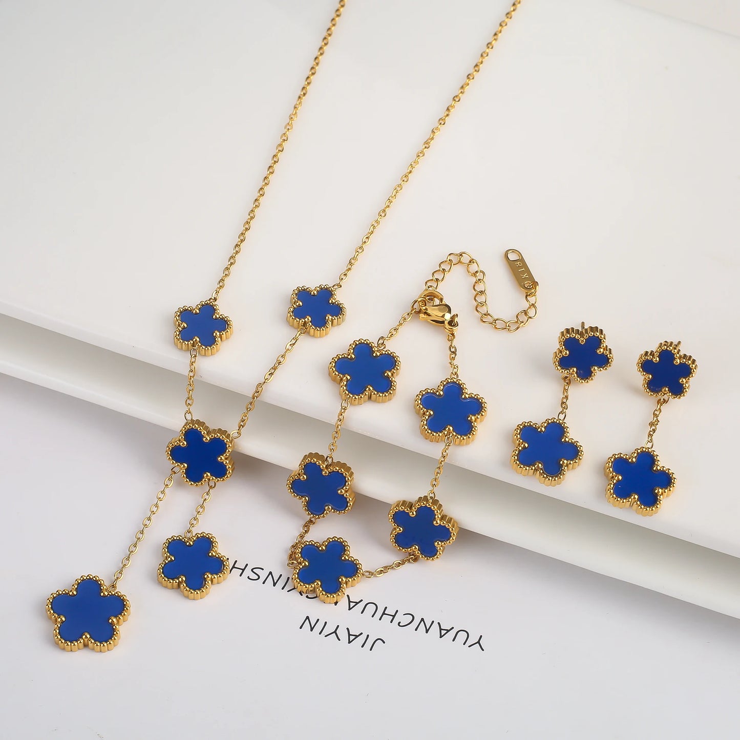 NONED Five-Leaf Clover Jewelry Set Necklace Earrings Bracelet