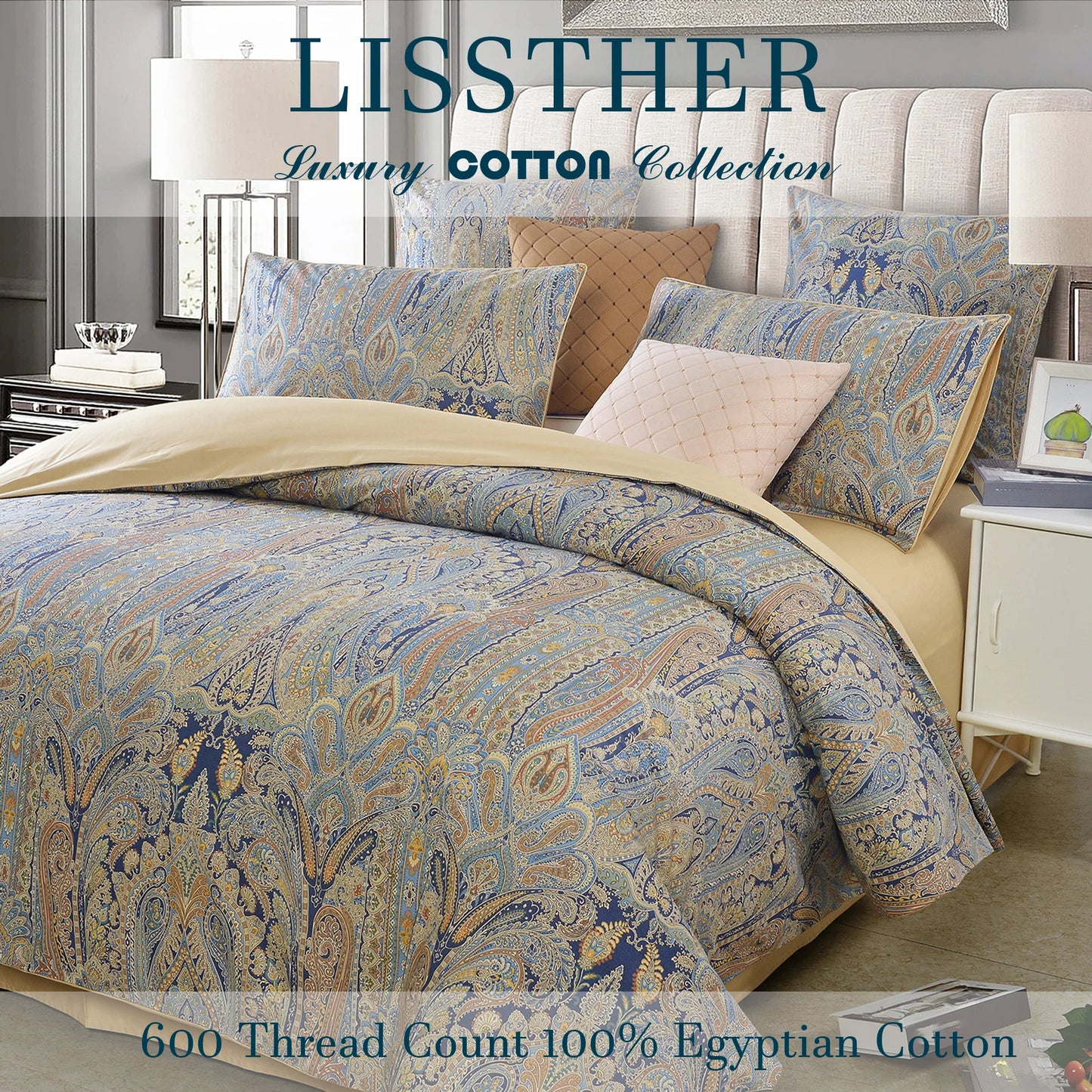 Egyptian Cotton Duvet Cover Set Vintage Paisley Pattern