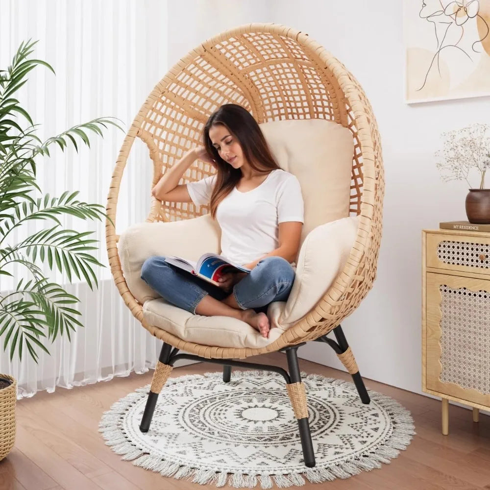 Wicker Egg Chair Rattan Indoor Outdoor Lounge With Cushion