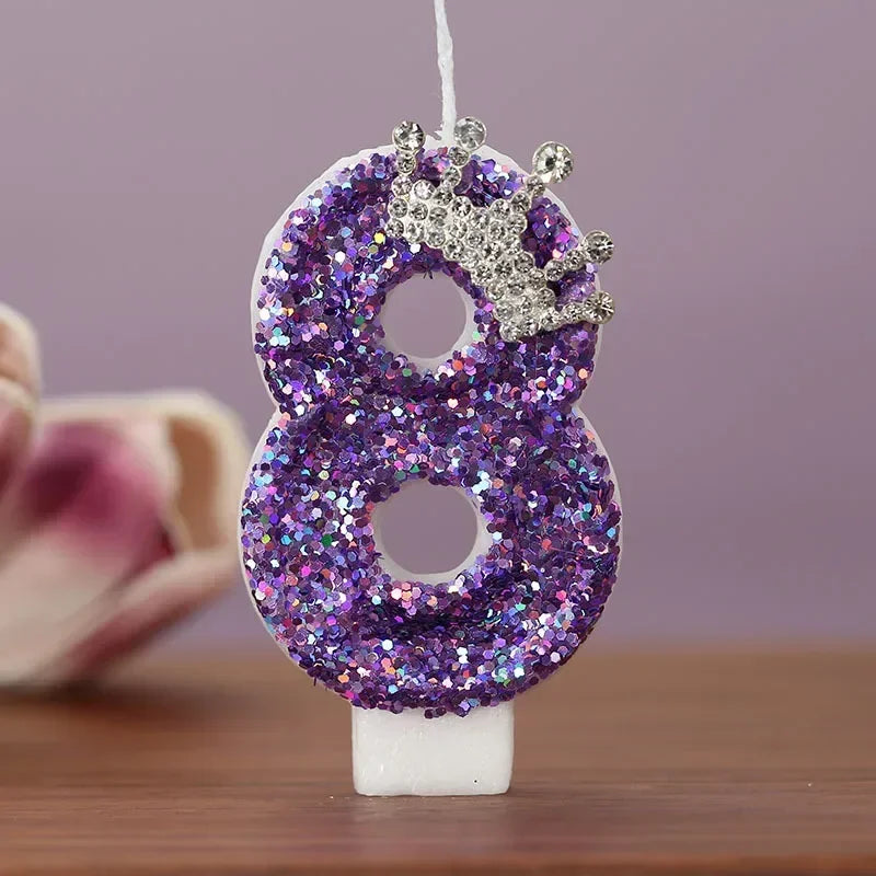 Crown Number Candles for Princess Birthday Cake Topper