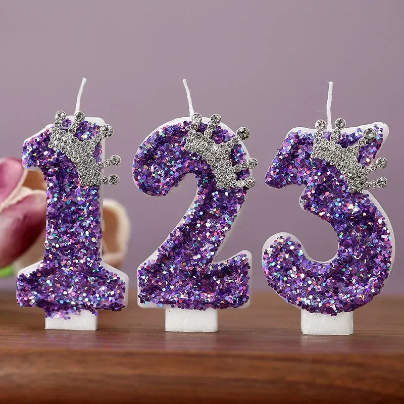 Crown Number Candles for Princess Birthday Cake Topper