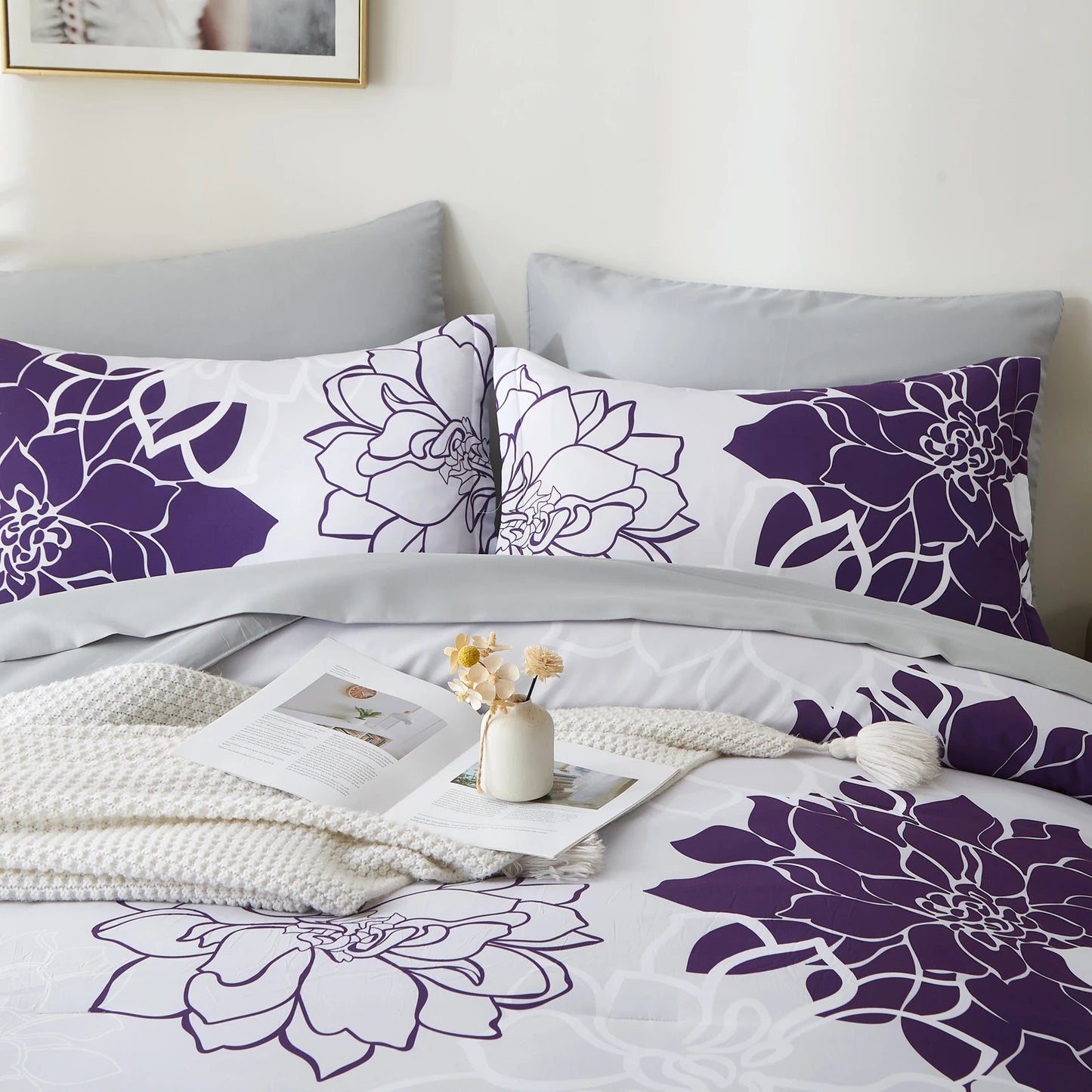 Floral Reversible Comforter Bedding Set With Sheets And Shams