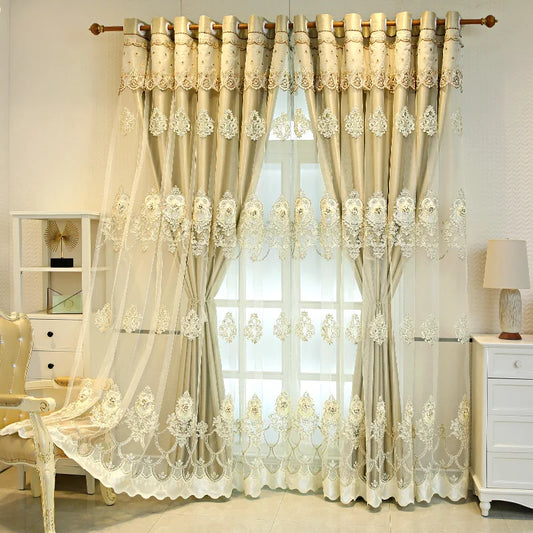 Elegant Double Layer Curtains With 3D Embroidered Detailing