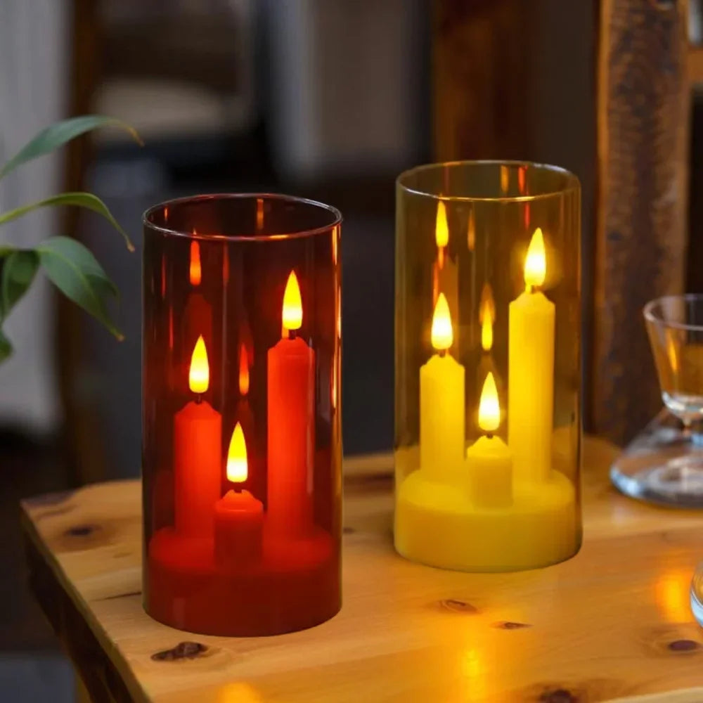 Flameless Led 3 Wick Pillar Candles For Home Decor