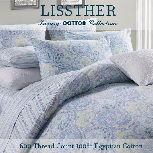 Egyptian Cotton Duvet Cover Set 600TC Soft Paisley Damask