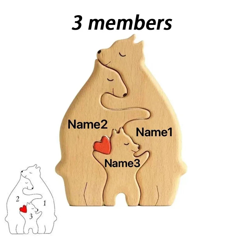 Personalized Wooden Bear Family Puzzle With Custom Name