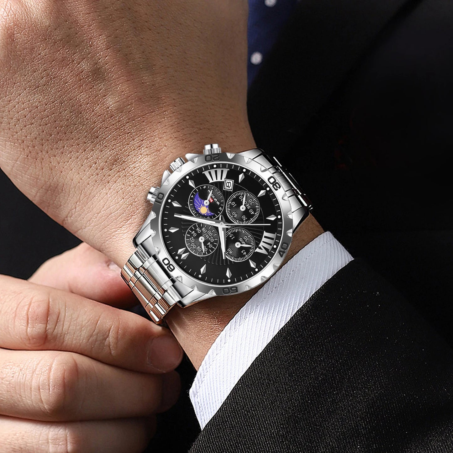 Va Va Voom Top Brand Luxury Quartz Sports Watch for Men Waterproof Luminous Stainless Steel Chronograph Wristwatch