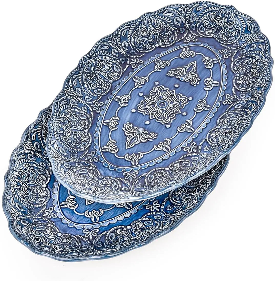 Embossed Stoneware Dinnerware Baroque Serving Platter Set