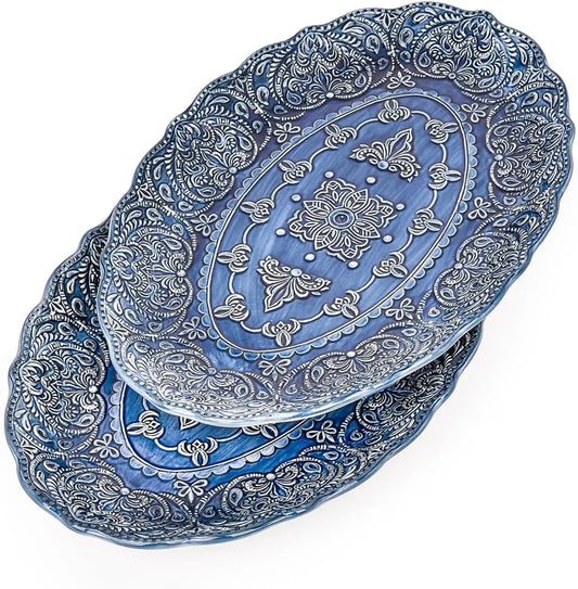 Embossed Stoneware Dinnerware Baroque Serving Platter Set