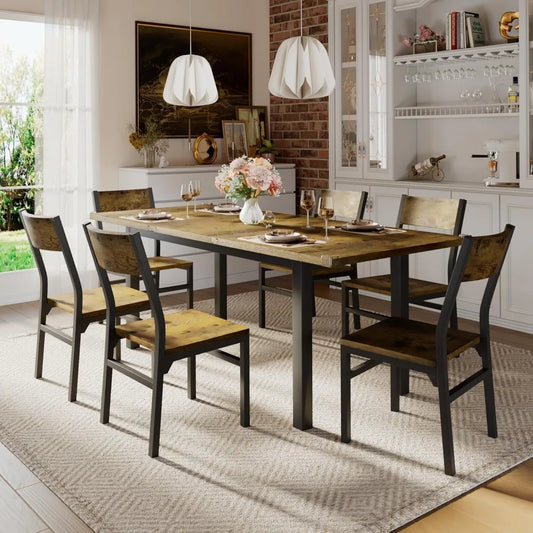 Contemporary-Rustic Extendable Dining Table Set With Chairs For Space-Saving Kitchen