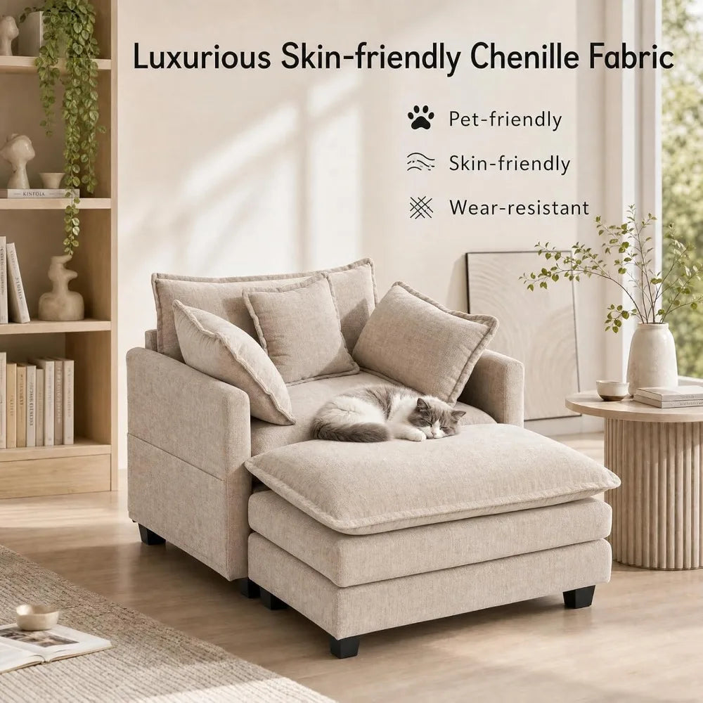 Chenille Upholstered Chair With Ottoman Luxury Accent Sofa
