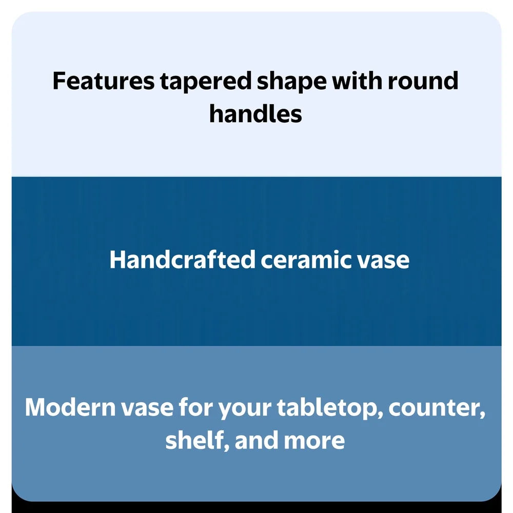 Handcrafted Ceramic Vase With Handles Tapered Design For Home Decor