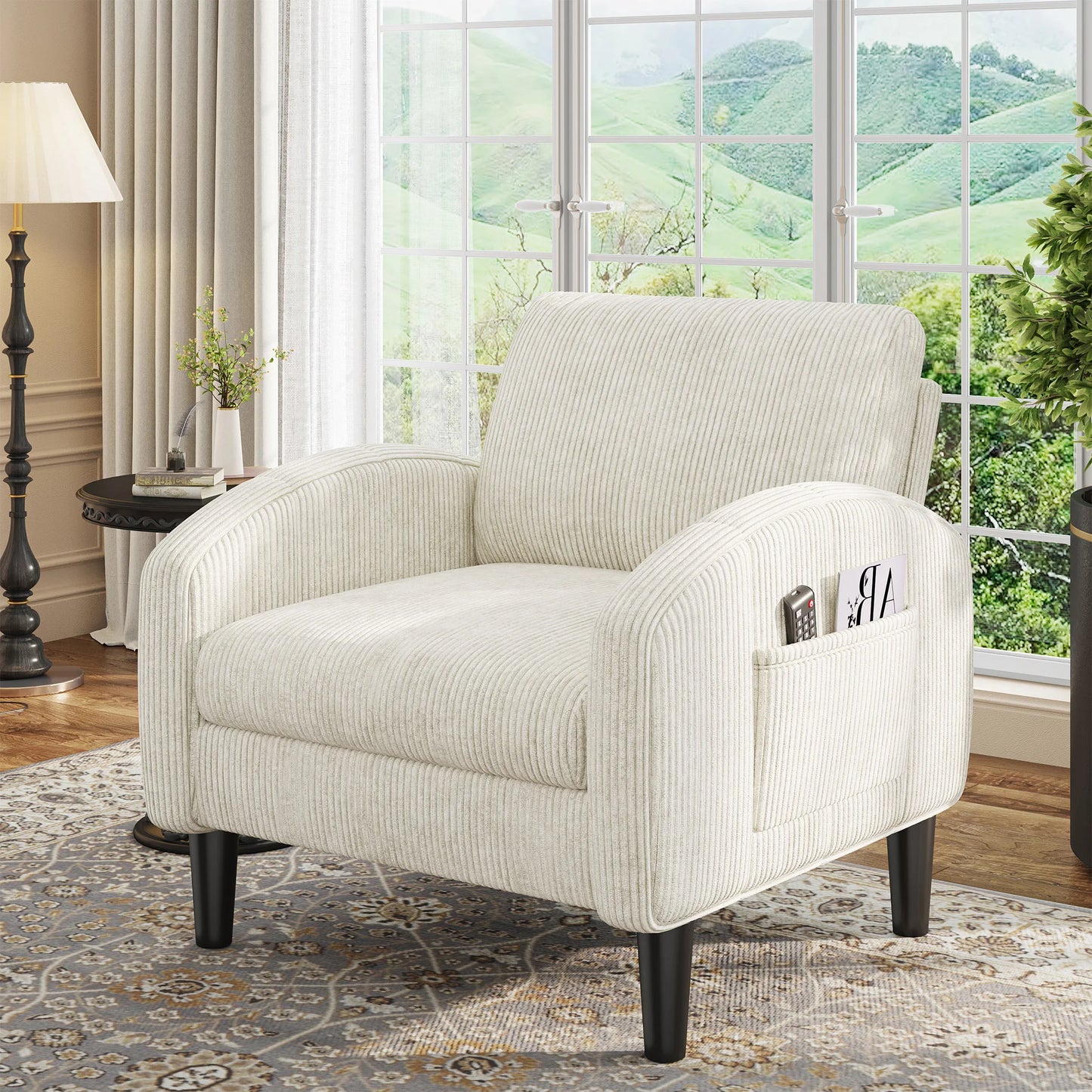 EnHomee Modern Armchair With Side Pockets And Metal Frame