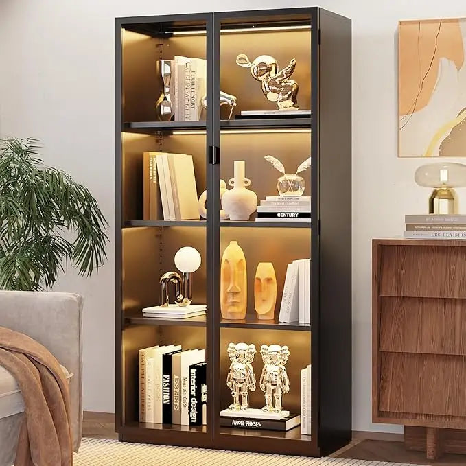 LED Lighted Glass Display Cabinet With Adjustable Shelves