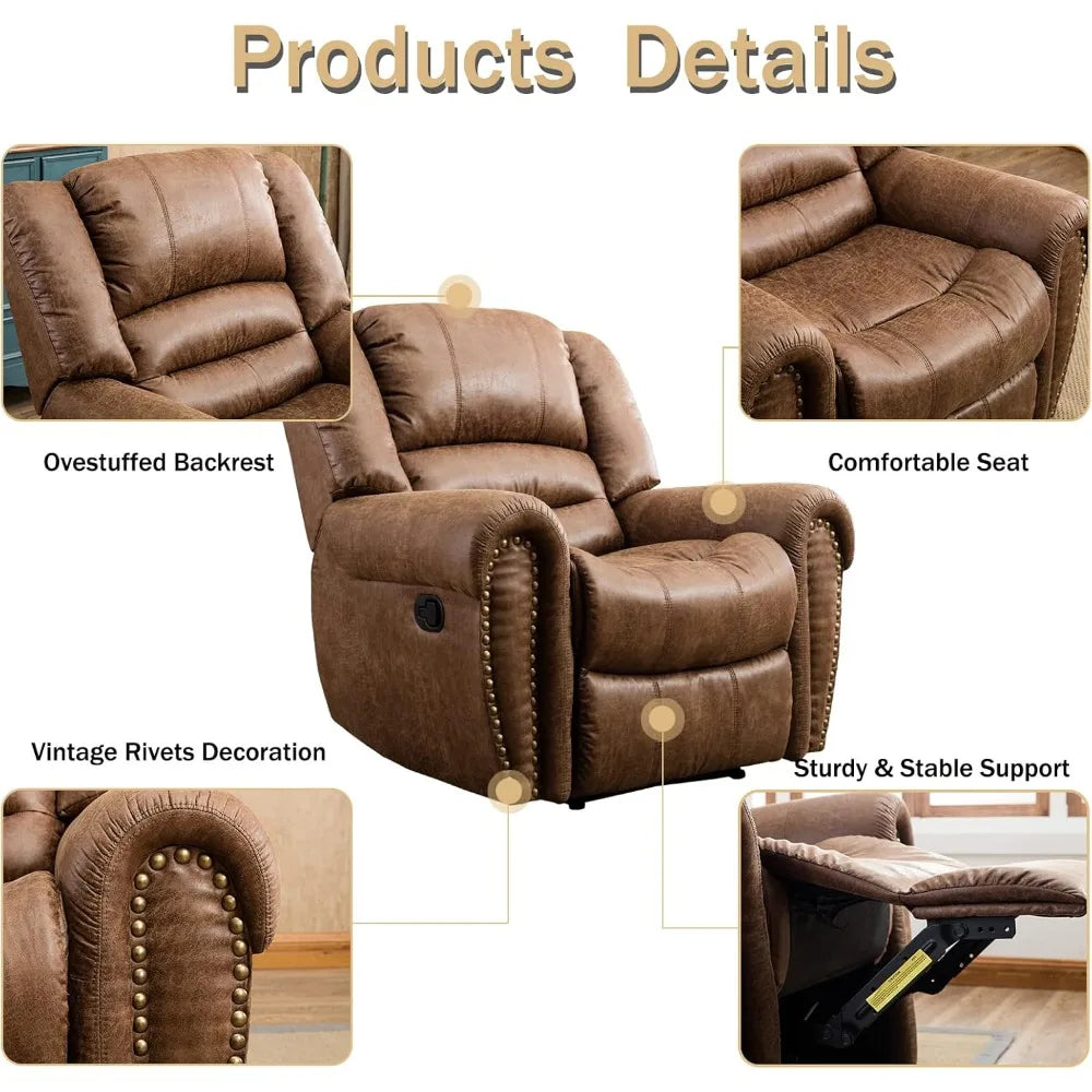 Leather Traditional Manual Recliner Chair For Living Room Comfort