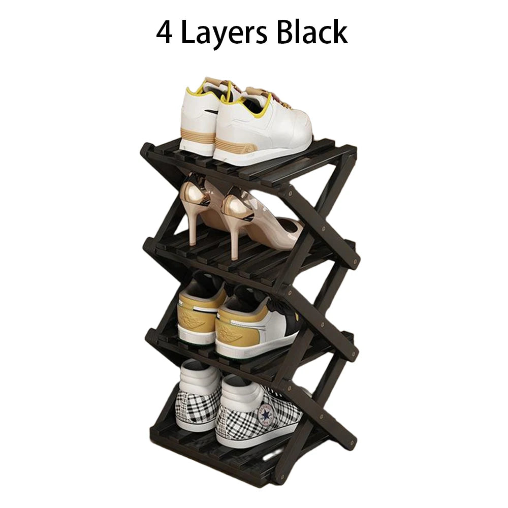 Bamboo Foldable Shoe Rack Free Standing Storage Organizer