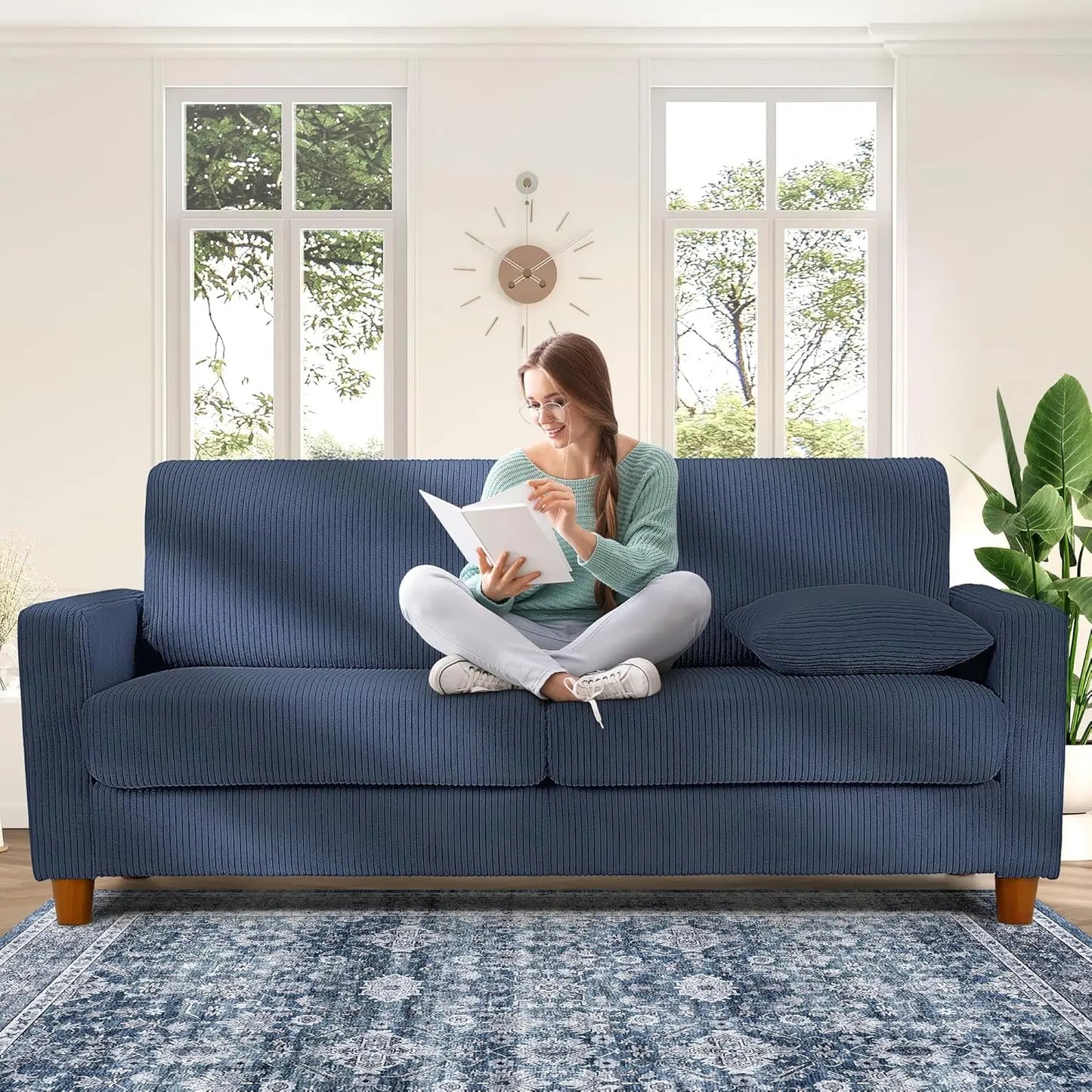 Corduroy L Shaped Sofa For Living Room No Tool Assembly