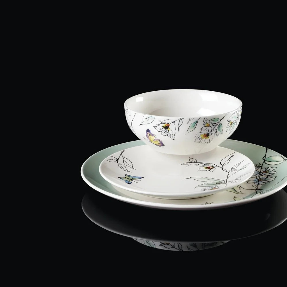 Porcelain Dinnerware Set Butterfly Vine Pattern Dishwasher Safe